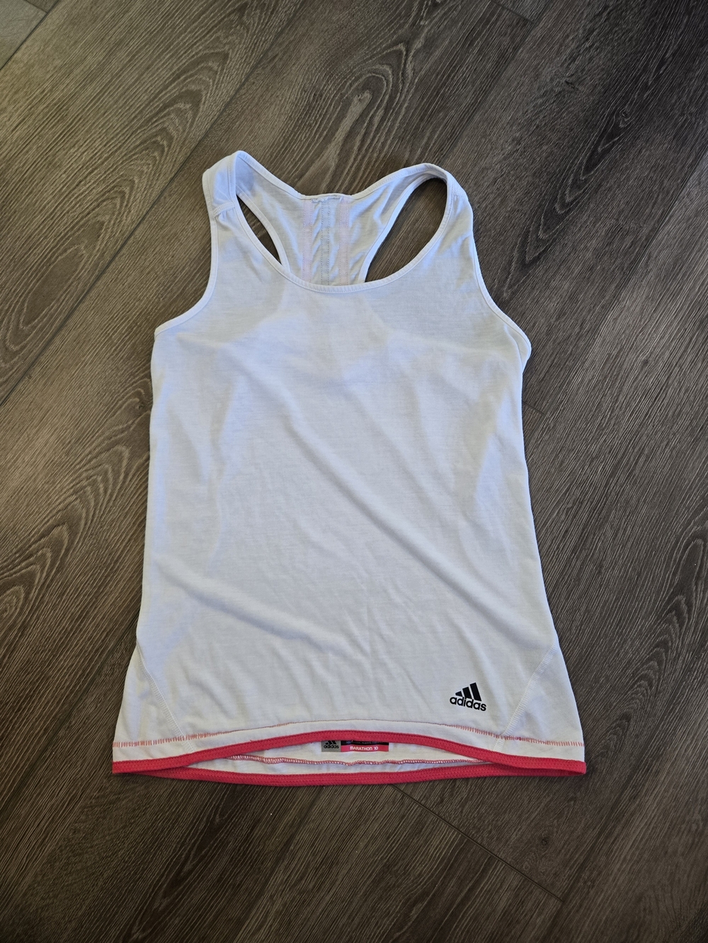 adidas White Racerback Tank with Pink Hem